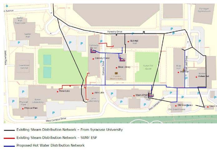 Map showing the  steam distribution network