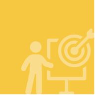 Presenter with target and bullseye icon on golden background.