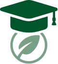 Graduation cap over a leaf in circle [icon]