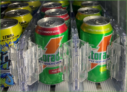 Cans in a vending machine