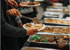 food in buffet line